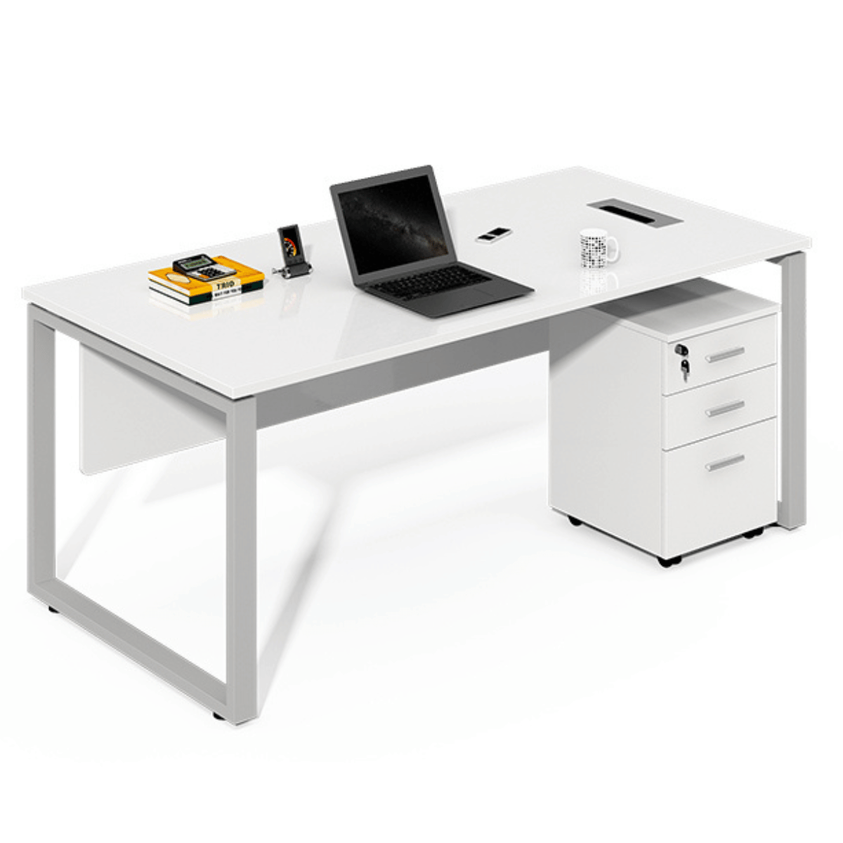 Modern White Desk with Metal Frame