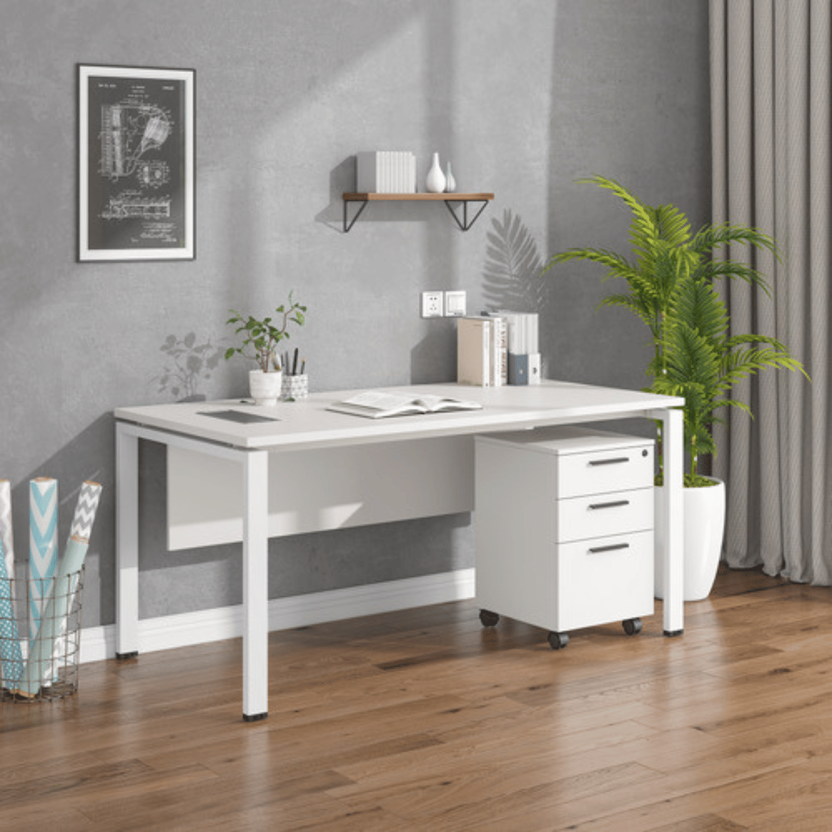 Office Table with Integrated Drawer Unit