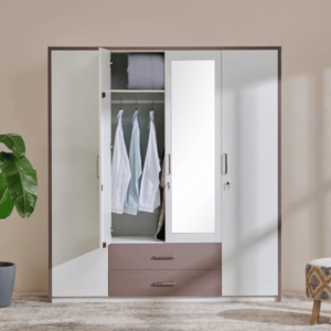 White 4-Door Mirror Wardrobe