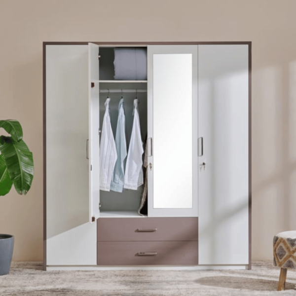 White 4-Door Mirror Wardrobe